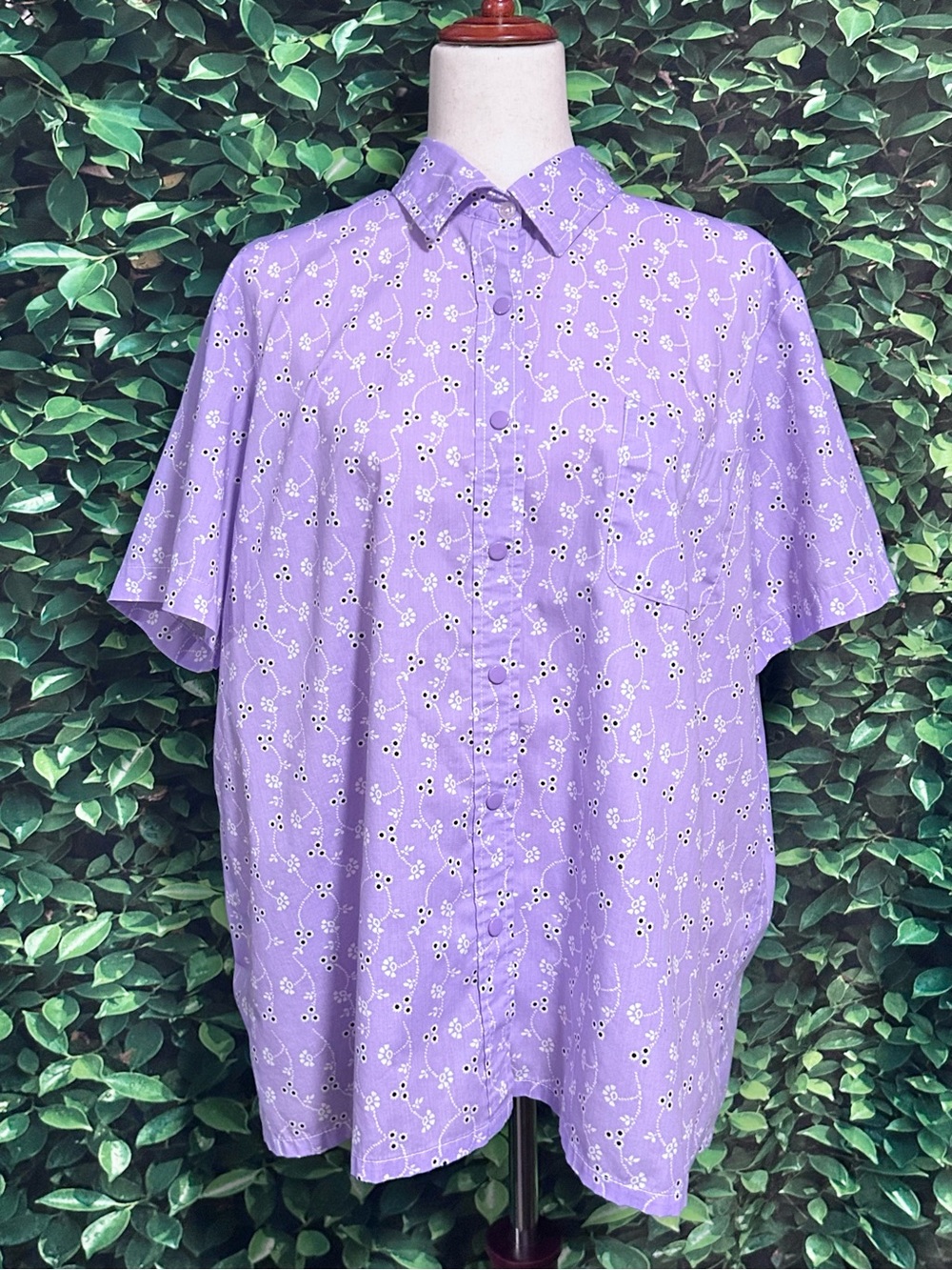 Vintage Boca Bay Eyelet Blouse Shirt Short Sleeve Purple Womens XL